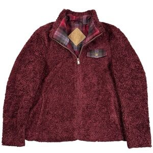 Pendleton Sherpa Fleece Jacket Burgundy Plaid Lined Full Zip Wool Blend Women M